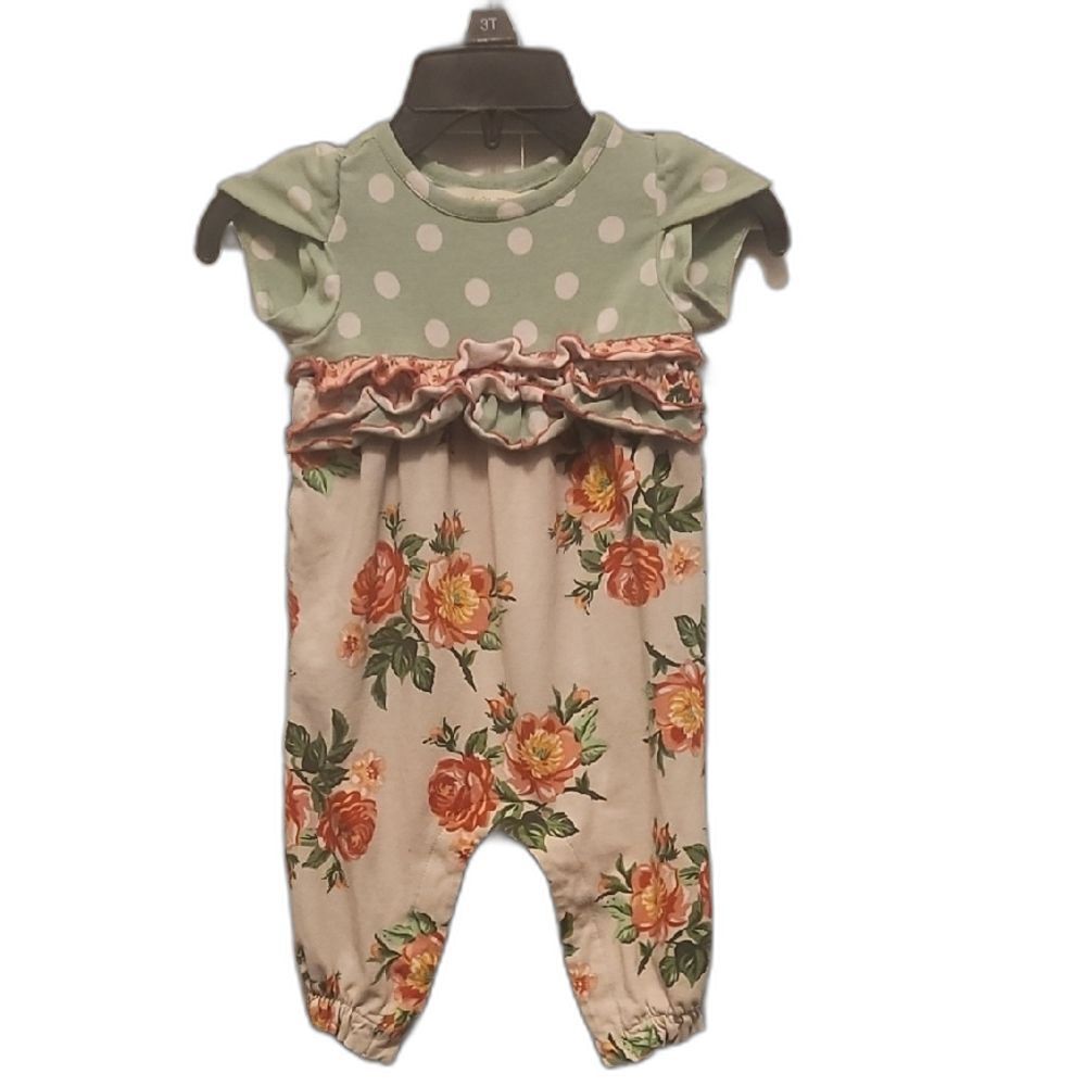 Matilda Jane Green Polka Dot and Floral Baby Romper 0-3 Months